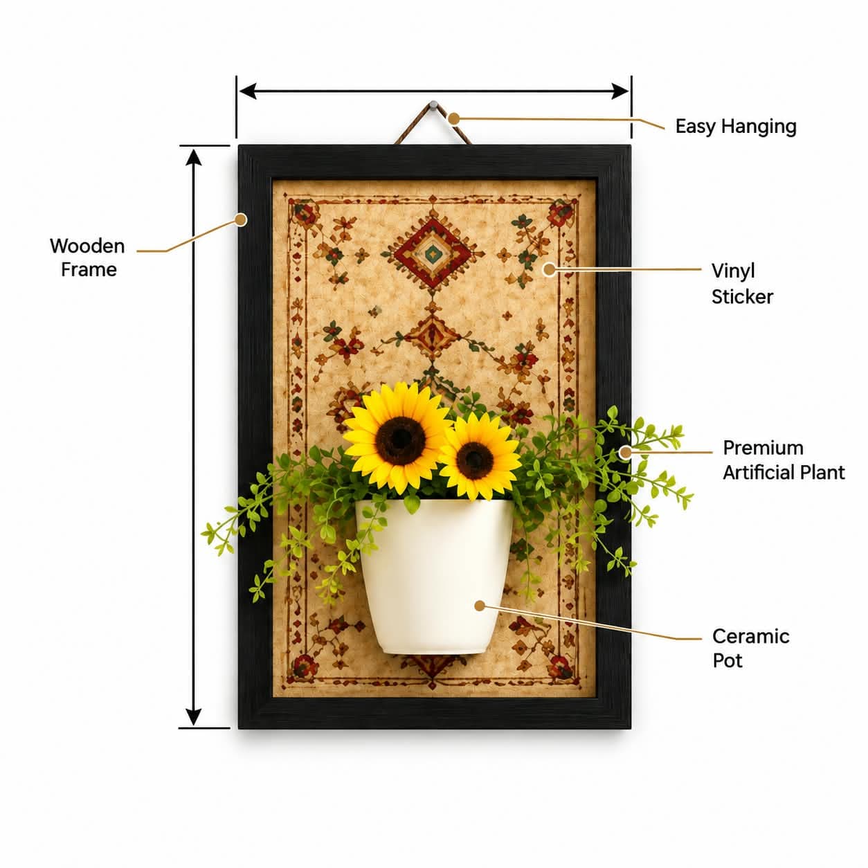 3D Aesthetic Plant Frame - Sunflower / Black - View 2